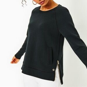 LILY PULITZER Luxletic Black Beach Comber Pullover Zip Side Sweatshirt | XS